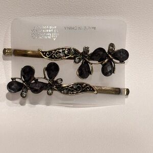 Vintage Fancy Floral Black and Gold Hair Pin Hair Accessories
